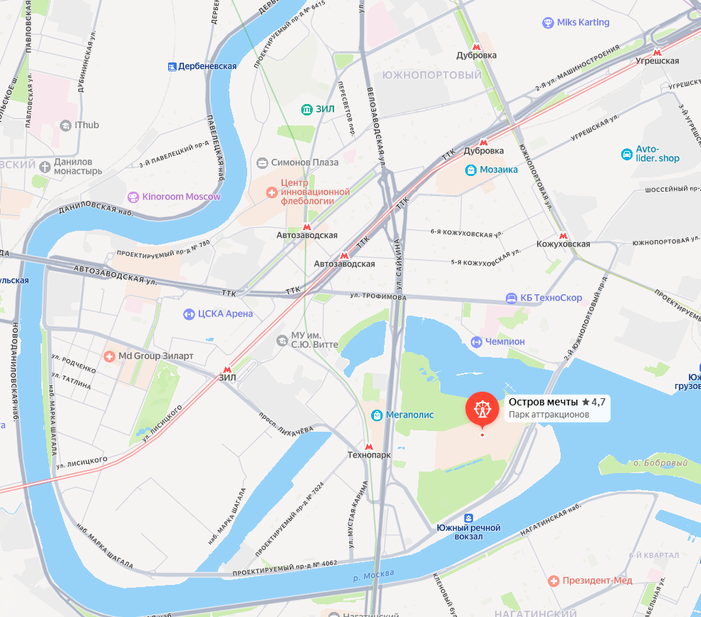 Парк Остров мечты на карте с метро