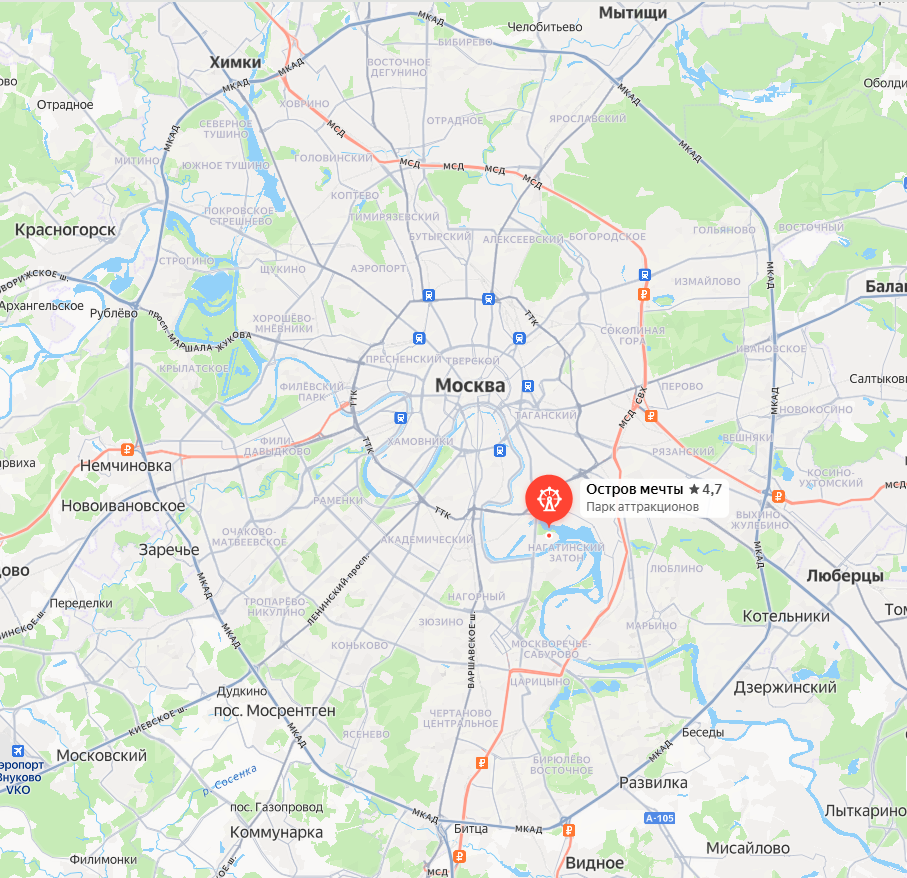Парк Остров мечты на карте