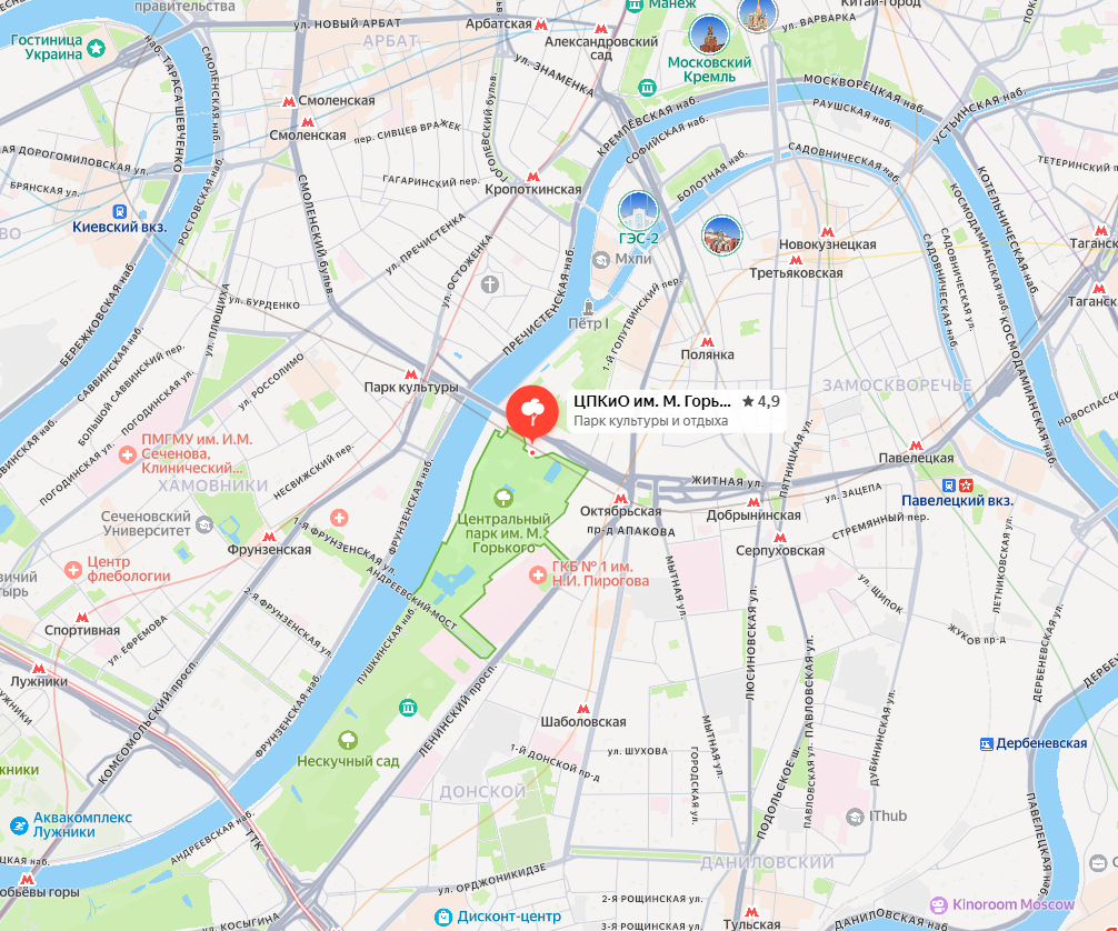 Парк Горького на карте с метро