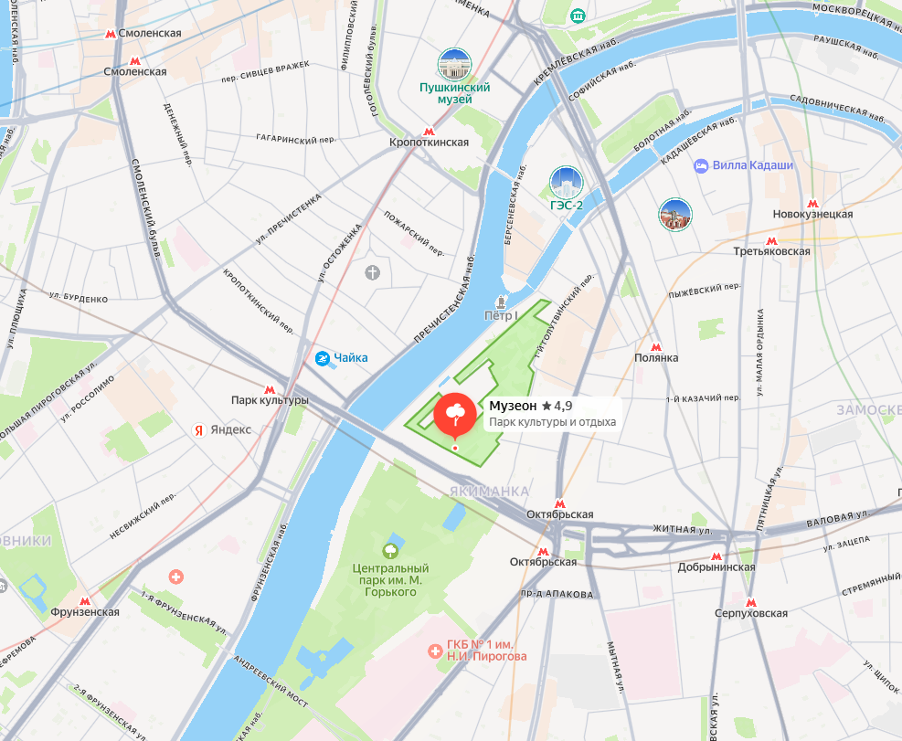 Парк МУЗЕОН на карте с метро