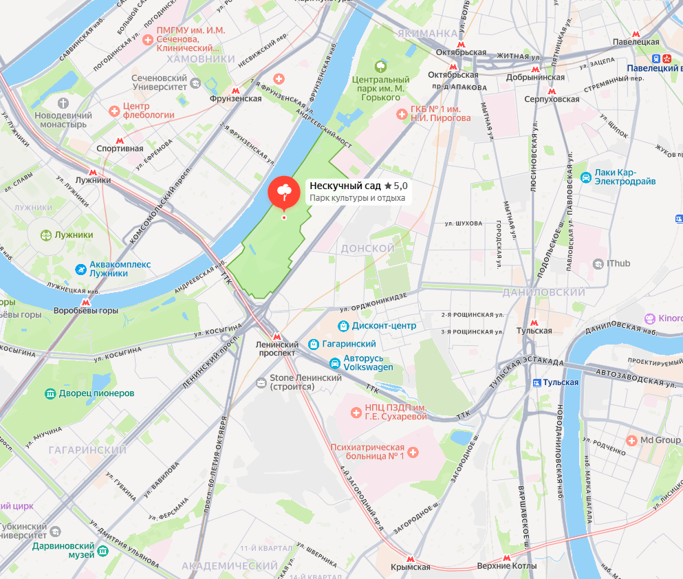 Нескучный сад на карте с метро