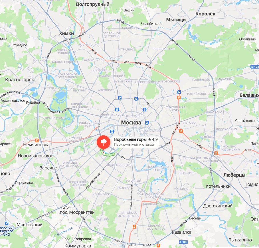 Воробьевы горы на карте