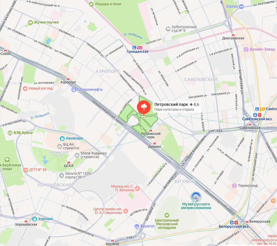 Петровский парк на карте с метро