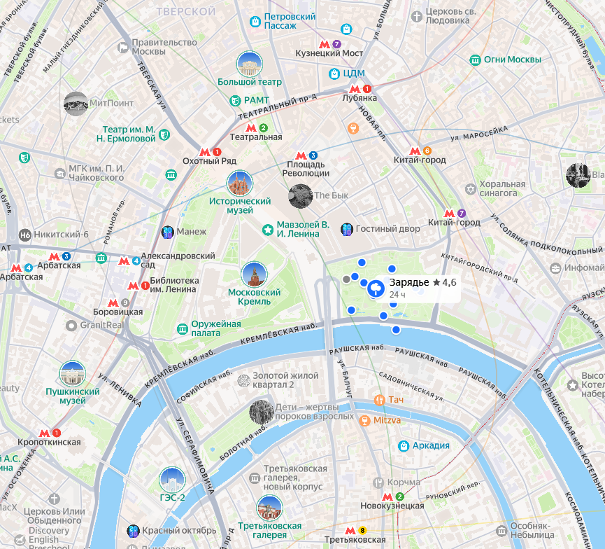 Зарядье на карте с метро