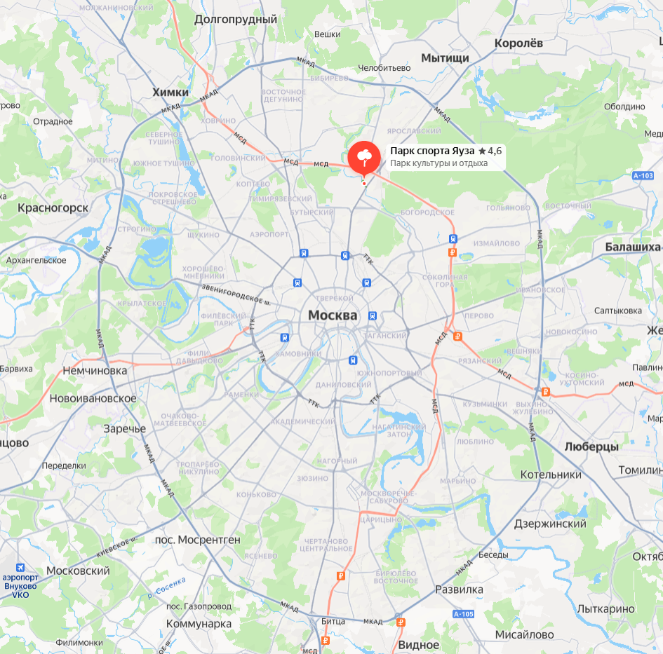 Парк Яуза на карте