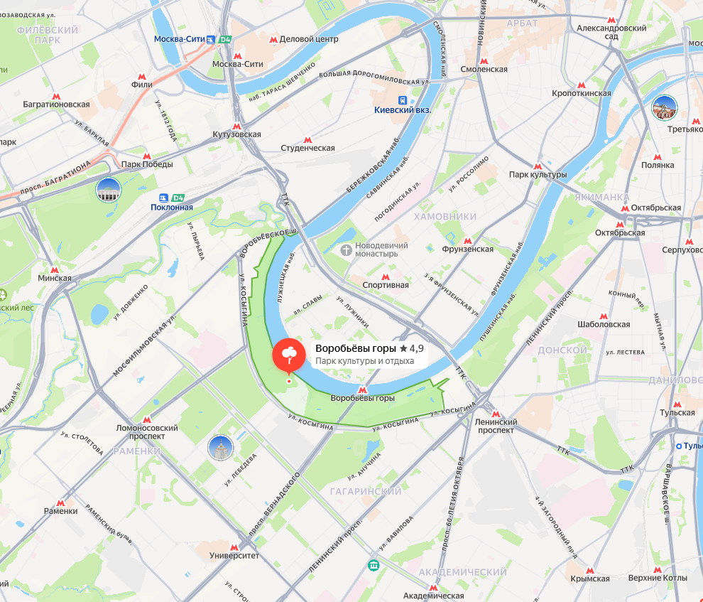 Воробьевы горы на карте с метро