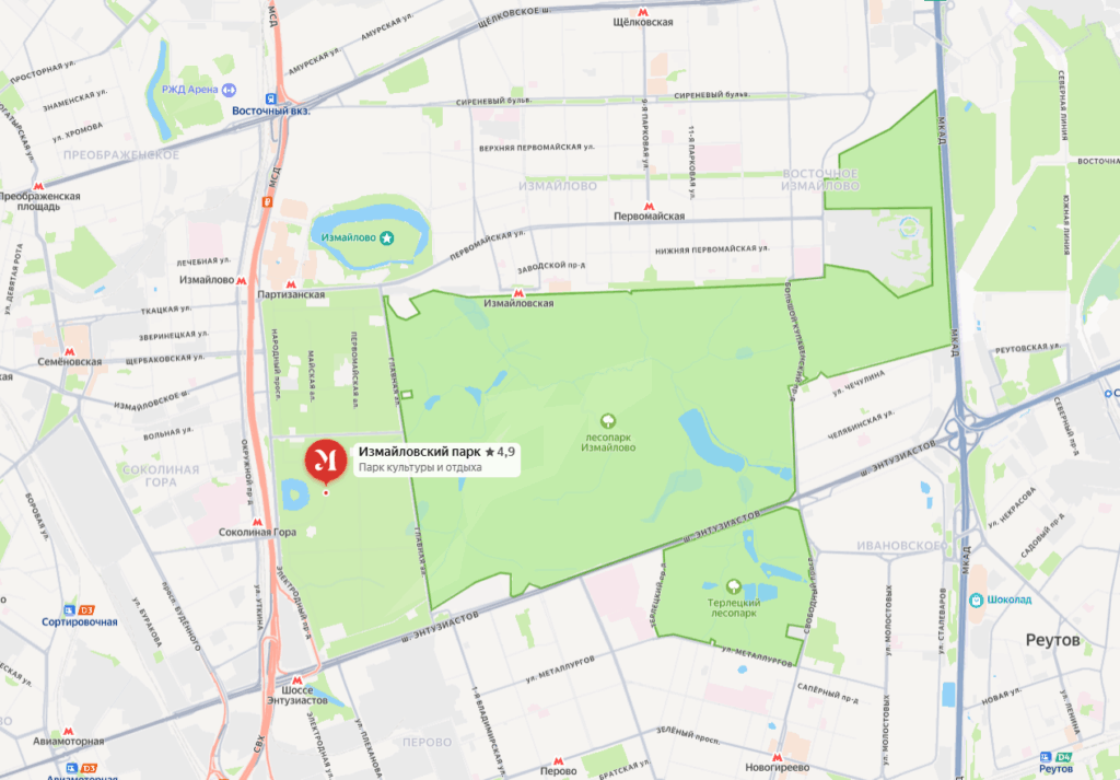 Измайловский парк на карте с метро