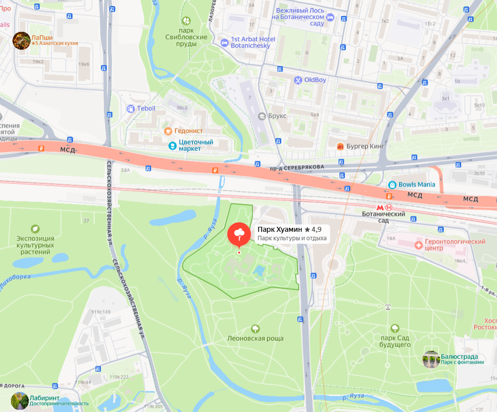 Парк Хуамин на карте с метро