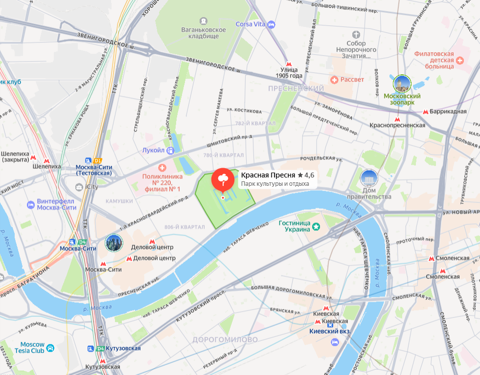 Красная Пресня на карте с метро