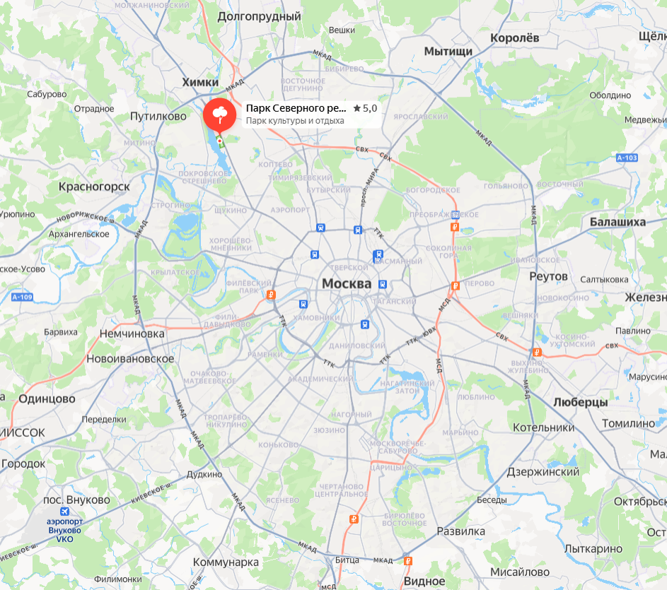 Парк Северного Речного вокзала на карте