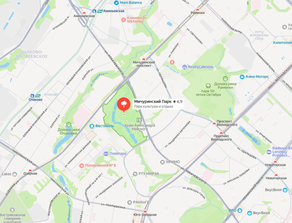 Парк Олимпийской деревни на карте с метро
