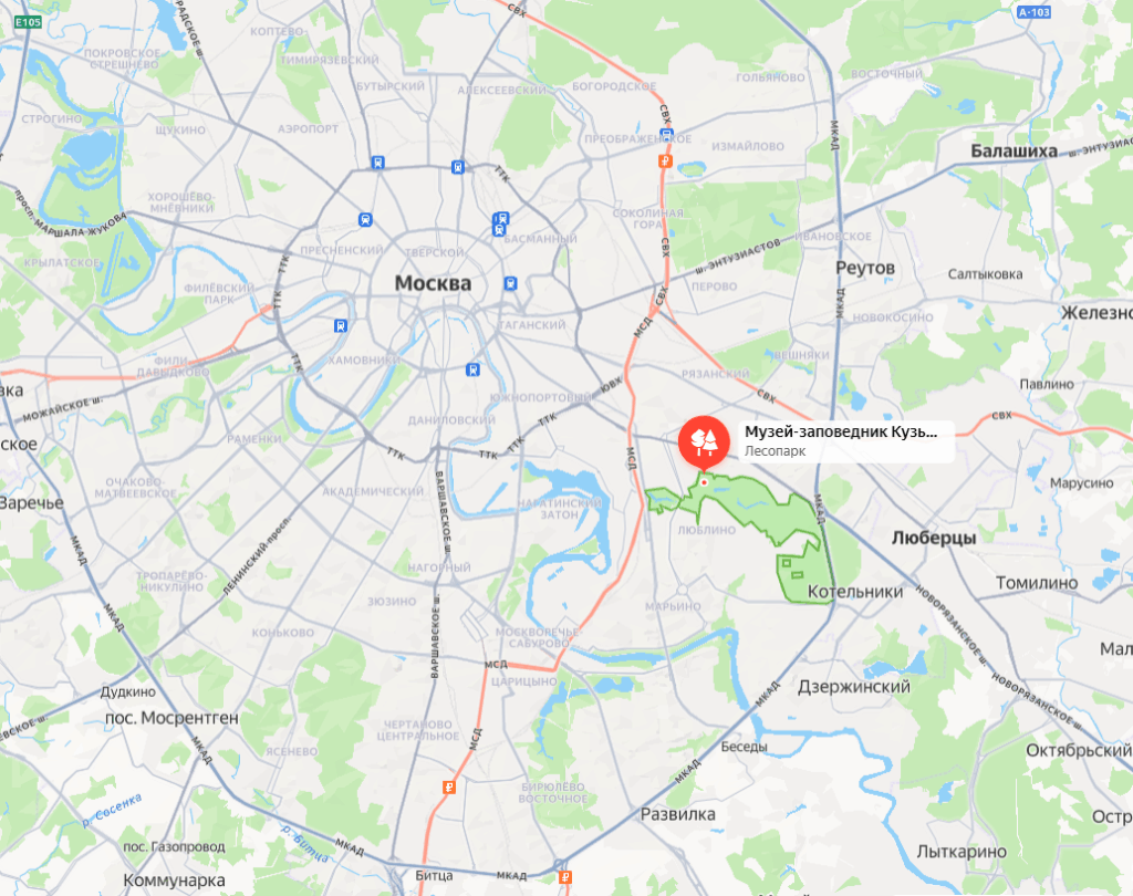 Парк Кузьминки на карте