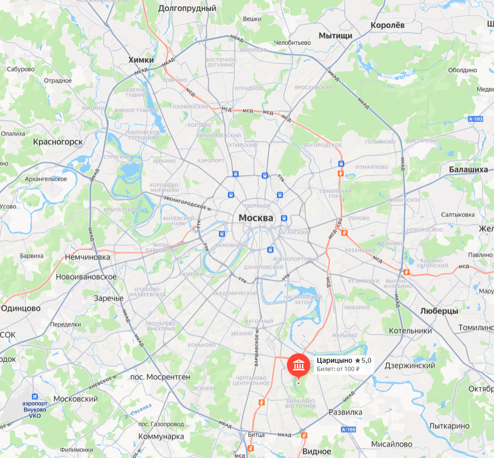 Парк Царицыно на карте