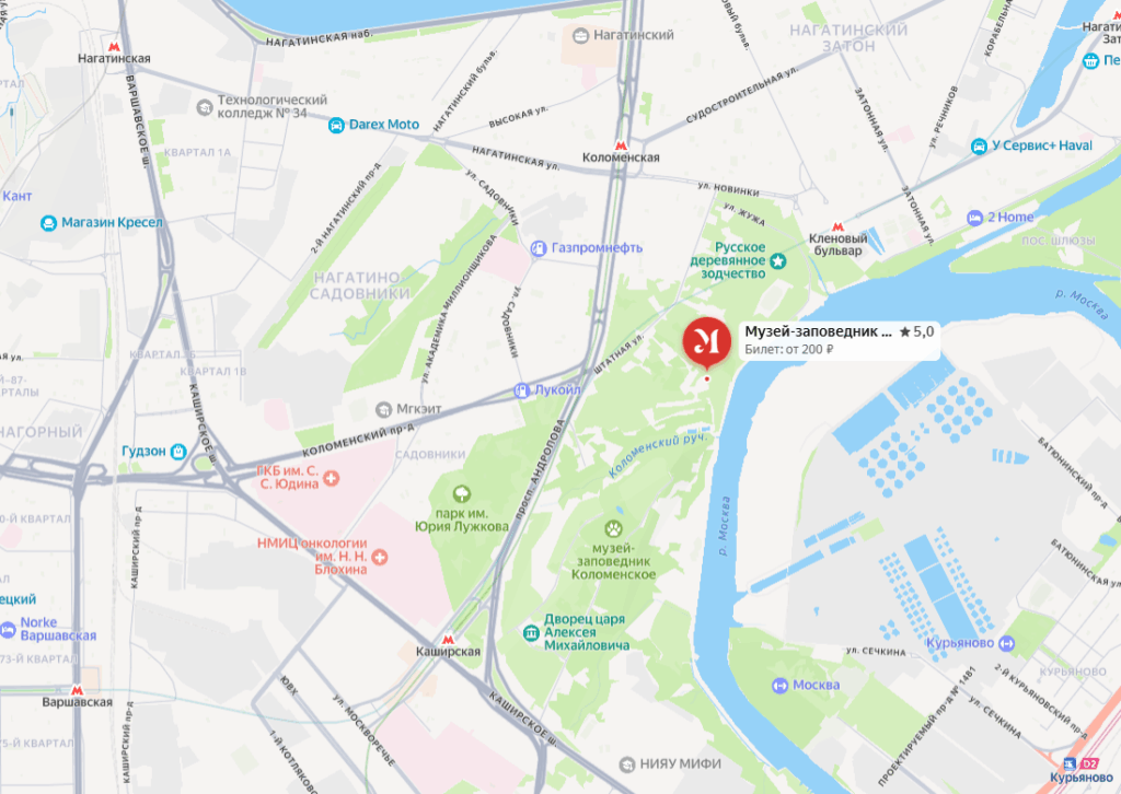 «Коломенский» парк на карте с метро