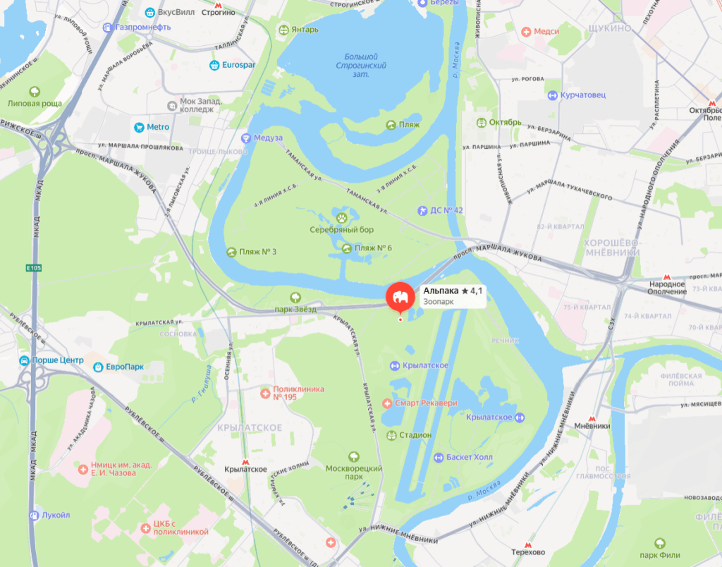 Альпака парк в Сказке на карте с метро
