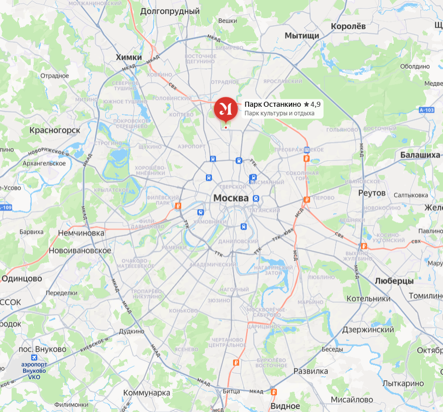 Парк Останкино на карте