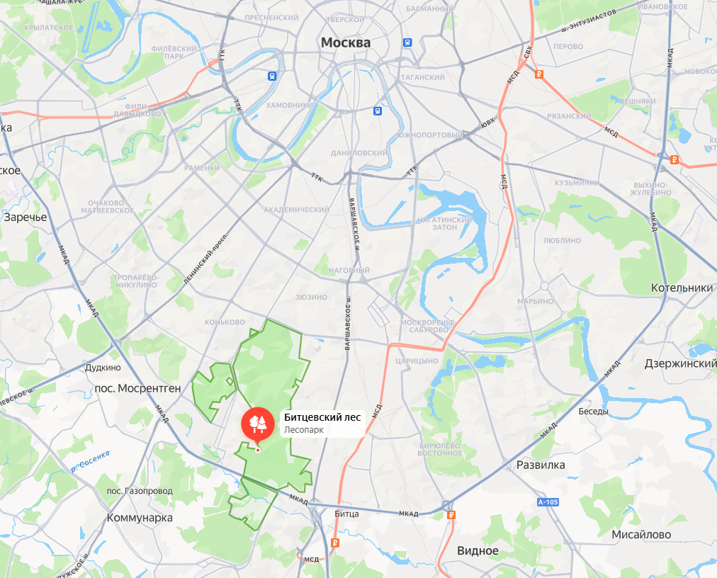 Битцевский парк на карте