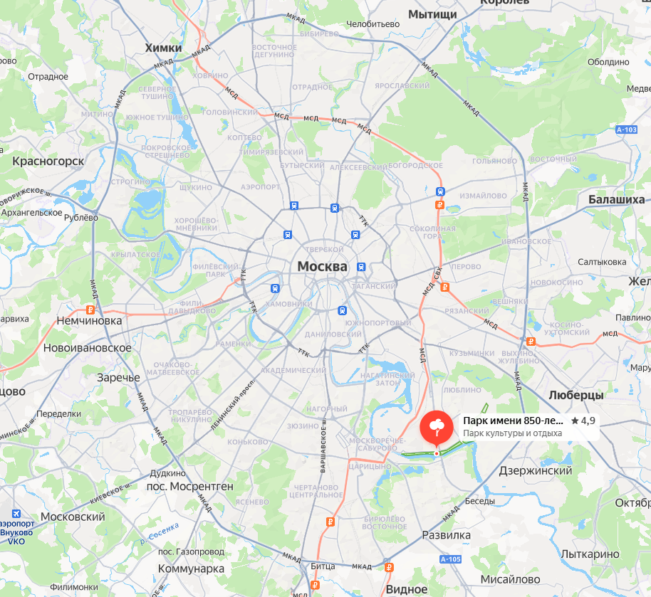 Парк имени 850-летия города Москвы на карте